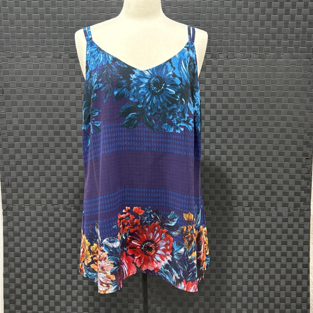 CAbi Painterly Floral Double Spaghetti Strap Long Cami